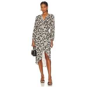 Rails Tyra Blurred Cheetah V Neck Faux Wrap Tie Side Midi Dress Size XS